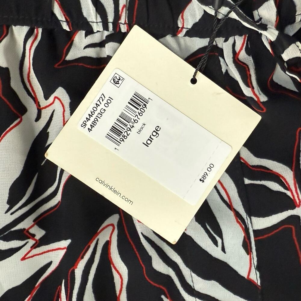 Calvin Klein Black White Red Floral Leaf Crepe Wide Leg Pants size L NEW Tags - Picture 10 of 16